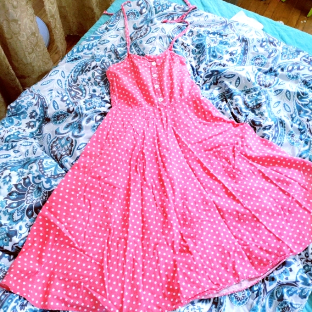 Orange white poke dot dress
